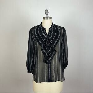 White House Black Market Semi Sheer Ruffle Button Down